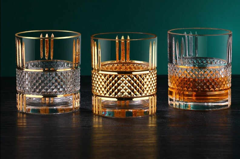 European Style Gold Painted Cut Crystal Glass