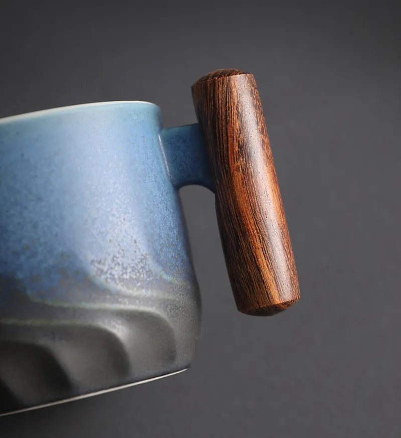 Artisan Japanese Ceramic Mug With Wooden Handle