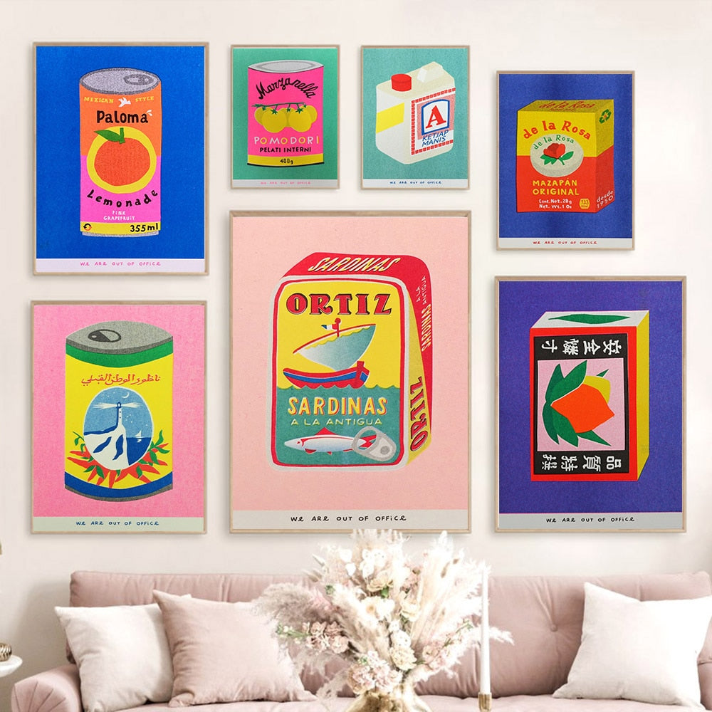 Vibrant, vintage style Japanese food posters