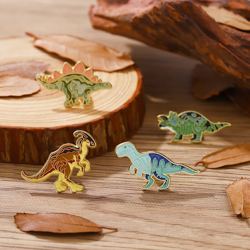 Fun and Colorful Metal Dinosaur Pins