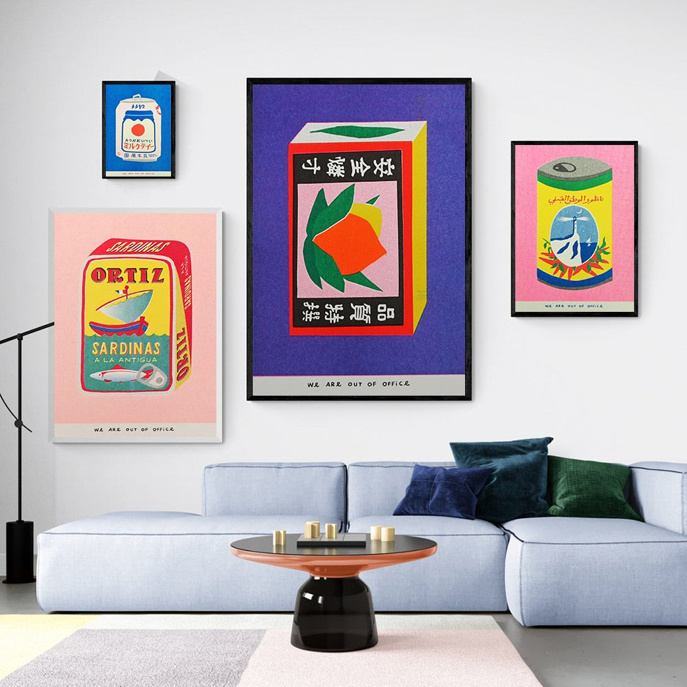 Vibrant, vintage style Japanese food posters