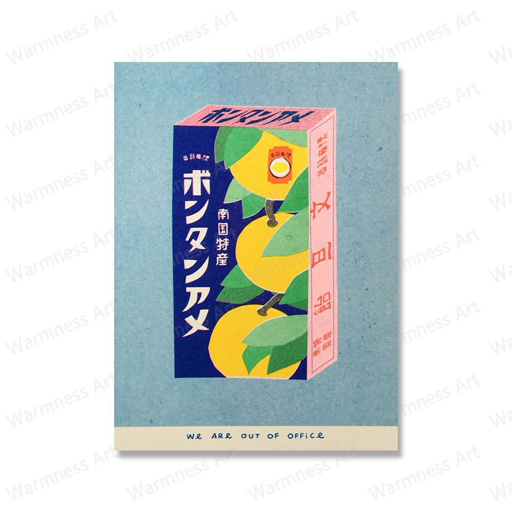 Vibrant, vintage style Japanese food posters