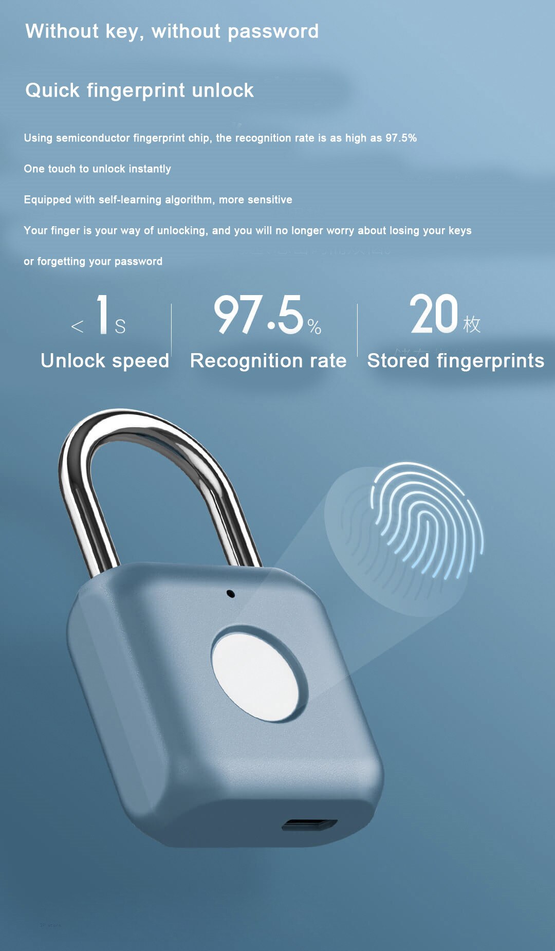 USB Waterproof Electronic Fingerprint Safety Padlock