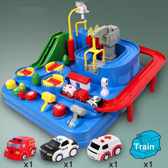 Pista de aventuras colorida para autos y camiones