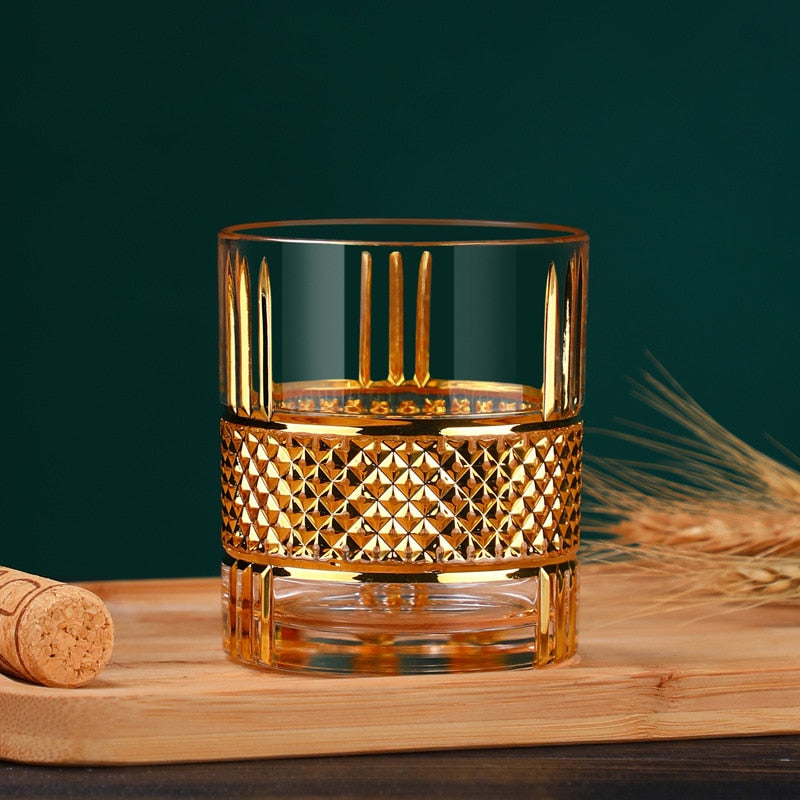 European Style Gold Painted Cut Crystal Glass