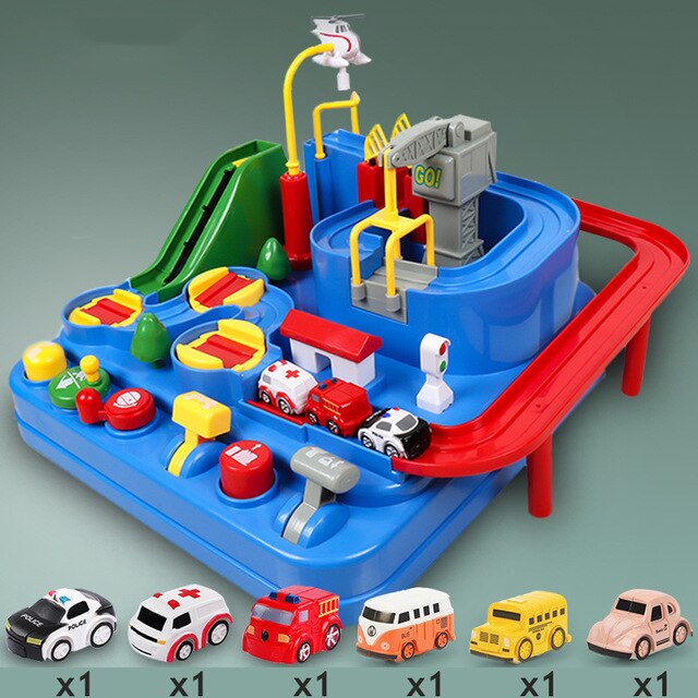 Pista de aventuras colorida para autos y camiones