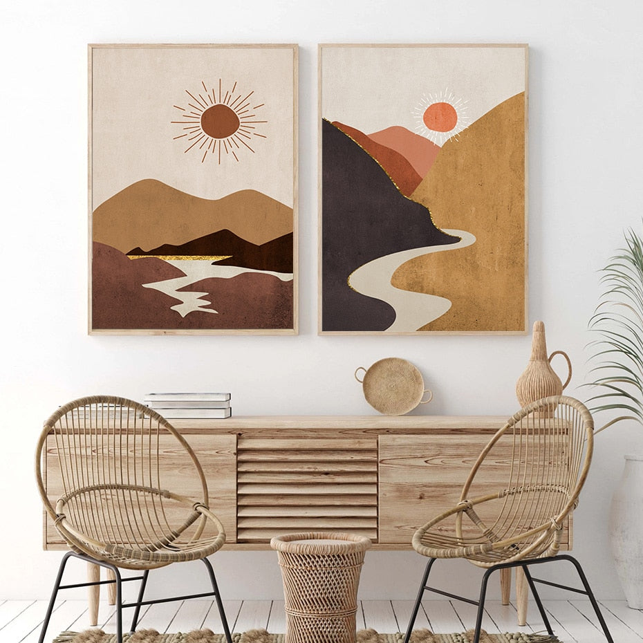 Vintage Bohemian Mountain Scene Prints