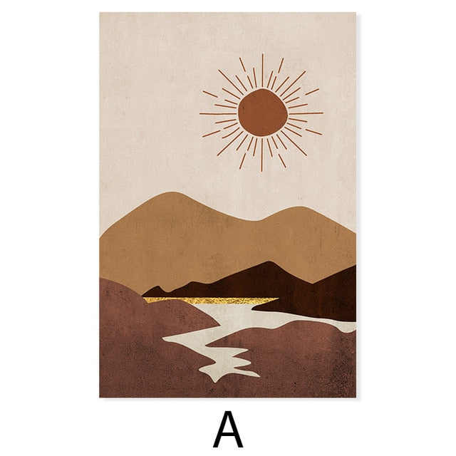 Vintage Bohemian Mountain Scene Prints