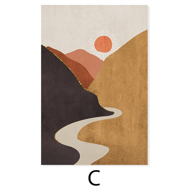 Vintage Bohemian Mountain Scene Prints