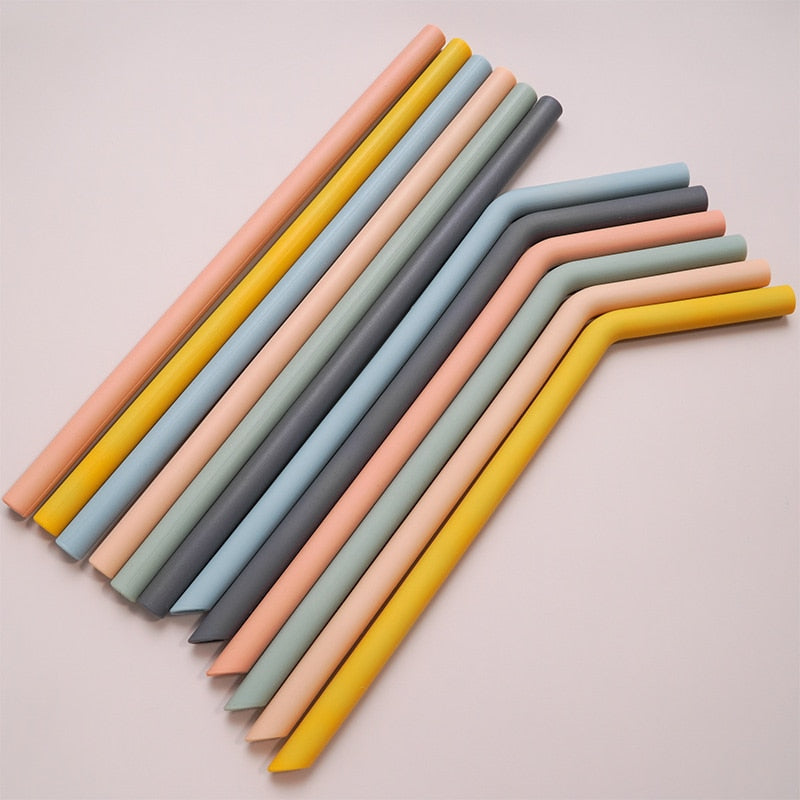 reusable silicone drinking straws - straight and flexible - set of