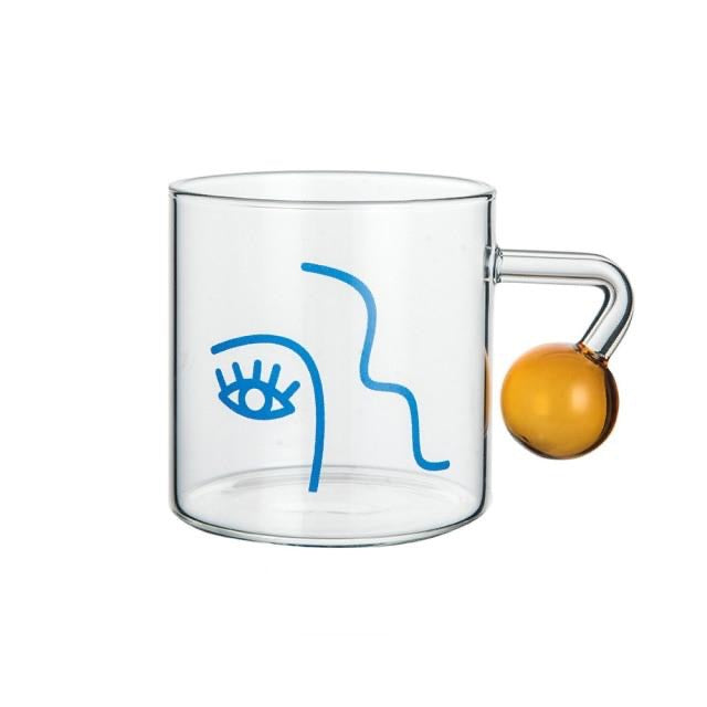 Tazas de vidrio posmodernas con asas de bola