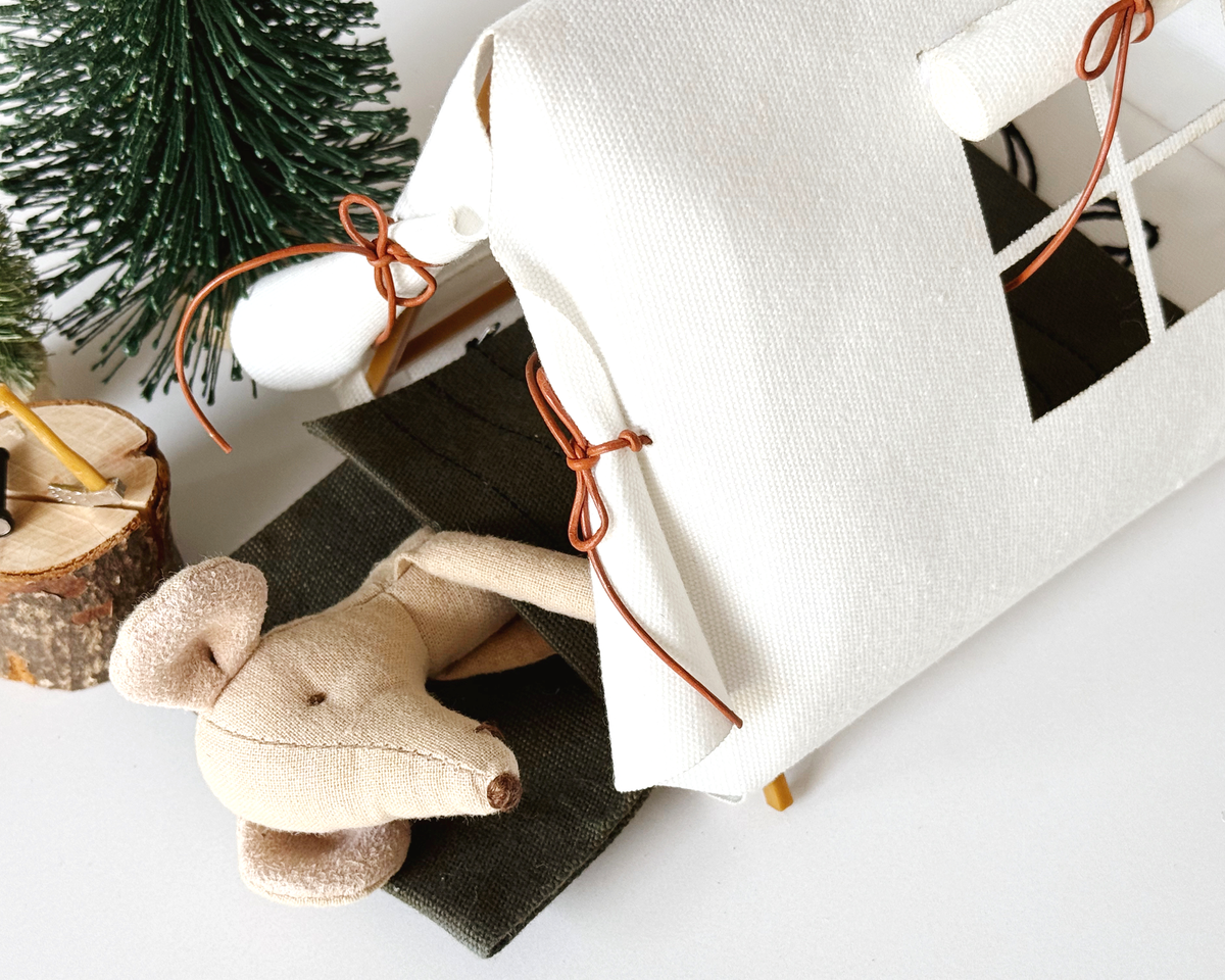 Miniature A-Frame Canvas Doll Tent - Olive Green