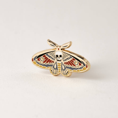 Death's-head hawkmoth enamel pin with gold finish, by Happily Plants