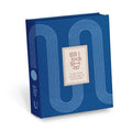 Block Shop notecard set: a deep blue box with a looping white line pattern and a small cream label in the center