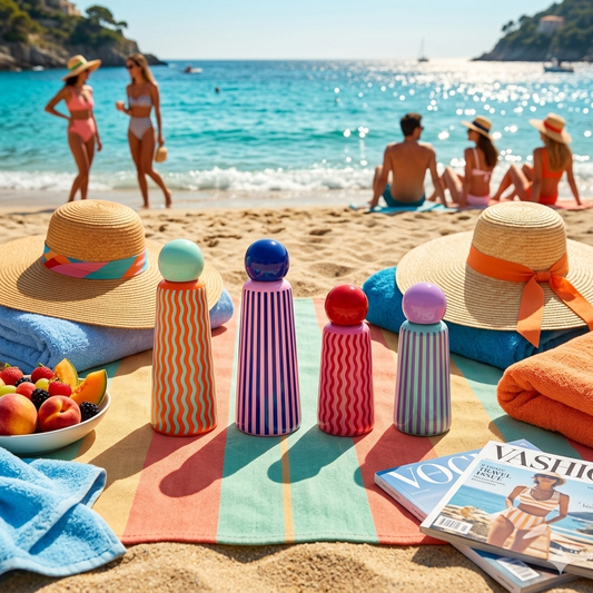 Skittle Stripe Water Bottle, double walled steel bottle in stripe colorway, from Lund Design House