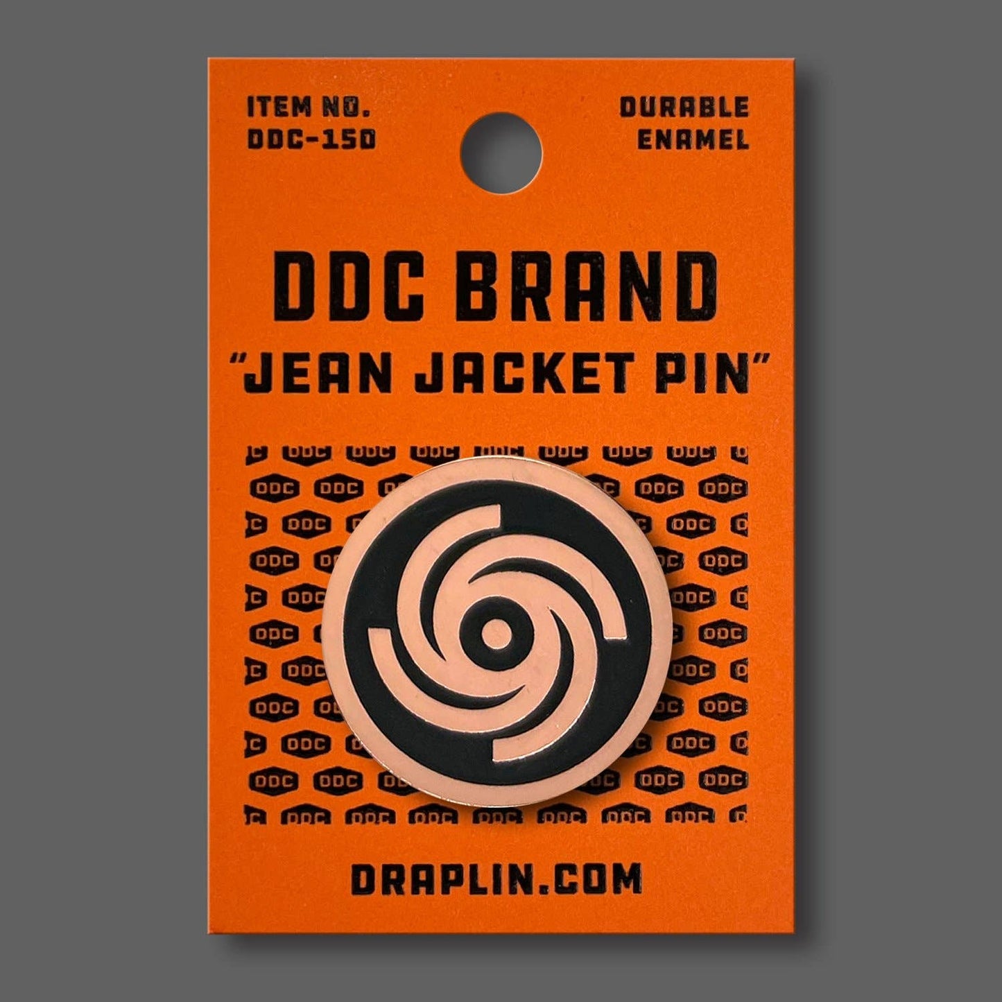 DDC-219 Gyrating Galaxy copper enamel jean jacket pin by Draplin Design Co.