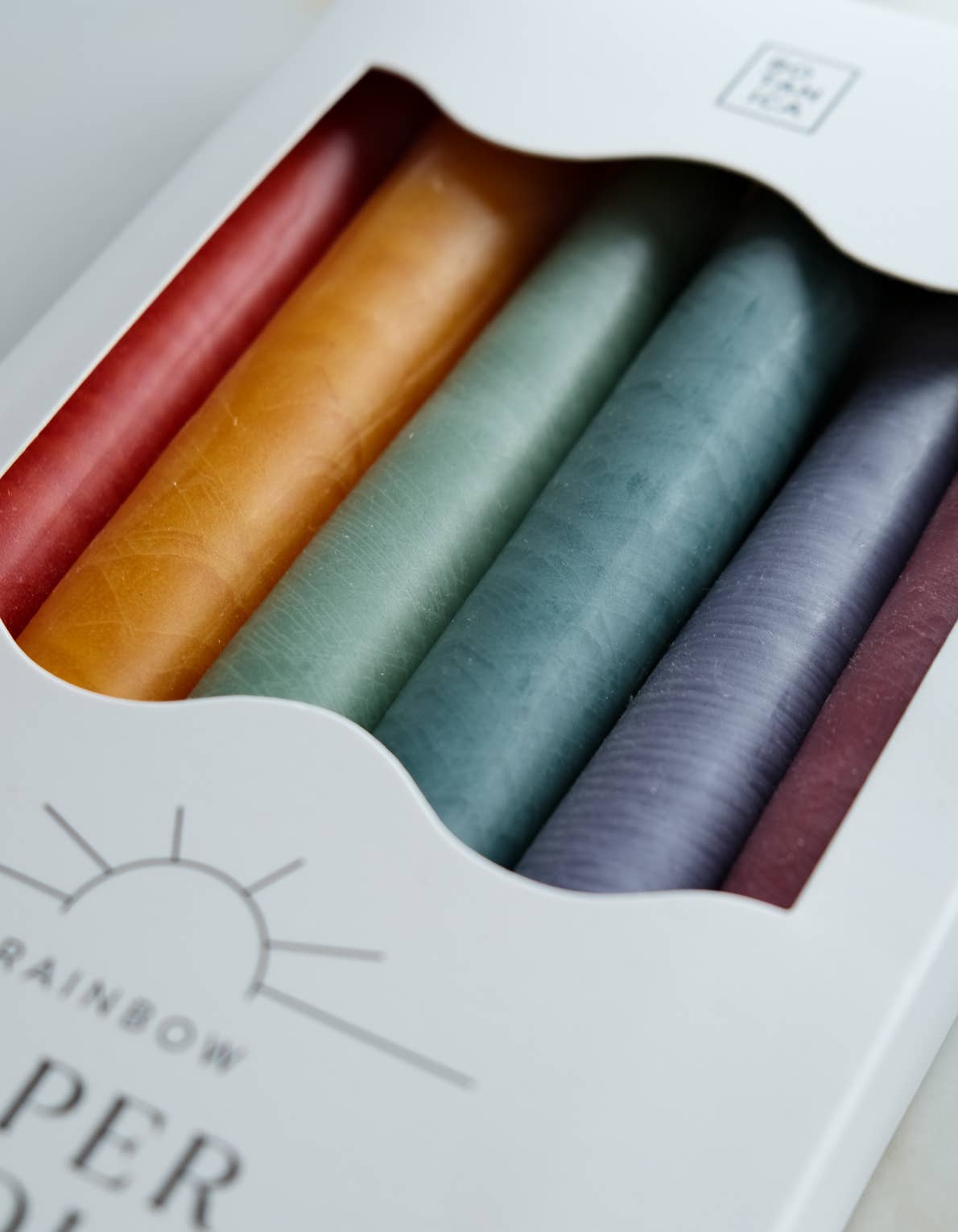 Rainbow Taper Candle Set, six colorful taper candles, from BOTANICA