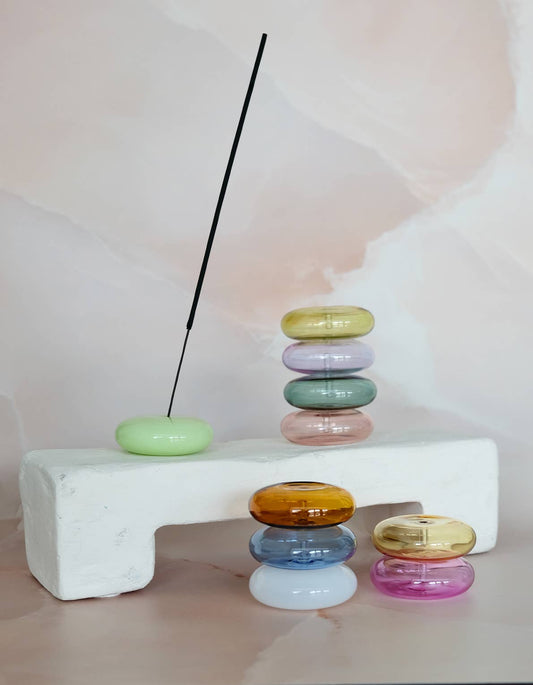 Handblown Glass Incense Holder, bubble glass design, from BOTANICA