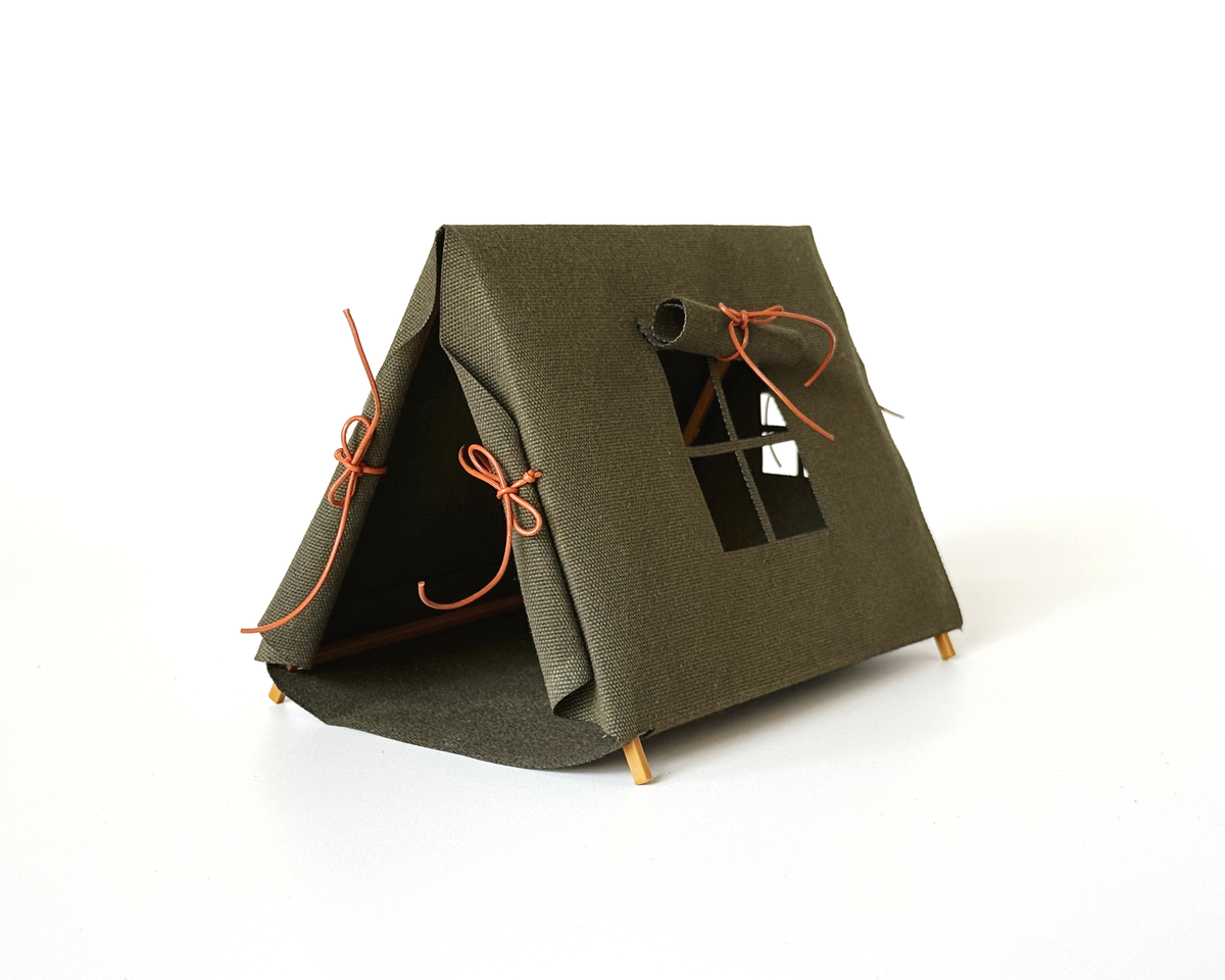 Miniature A-Frame Canvas Doll Tent - Olive Green