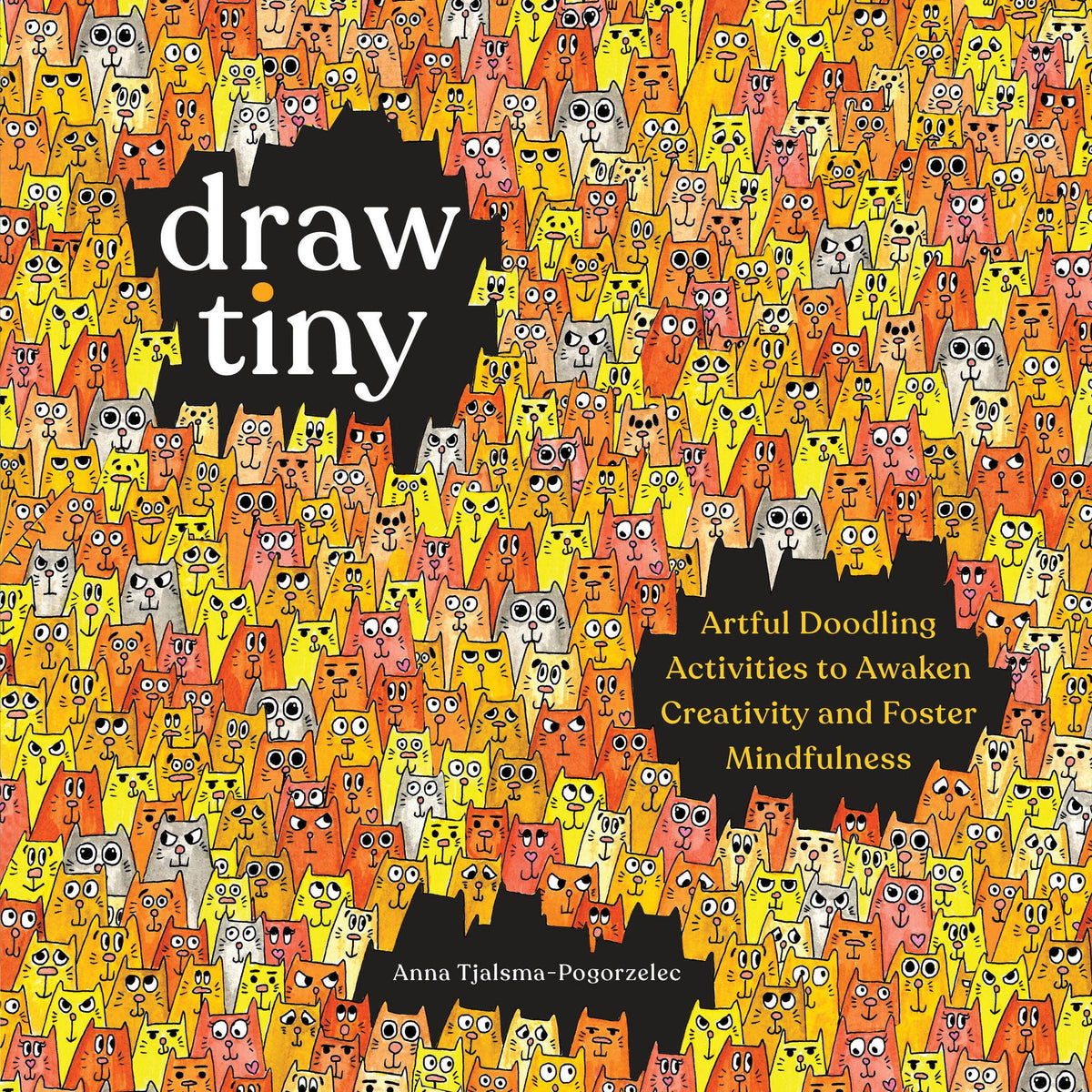 Draw Tiny cover: hundreds of tiny doodled orange and yellow cats packed edge to edge, with the title in a black speech bubble