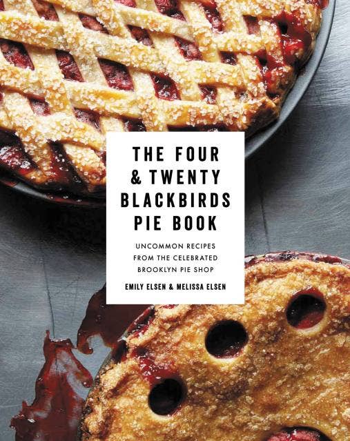 The Four & Twenty Blackbirds Pie Book cover: a golden lattice pie photographed from above, with a small white title label