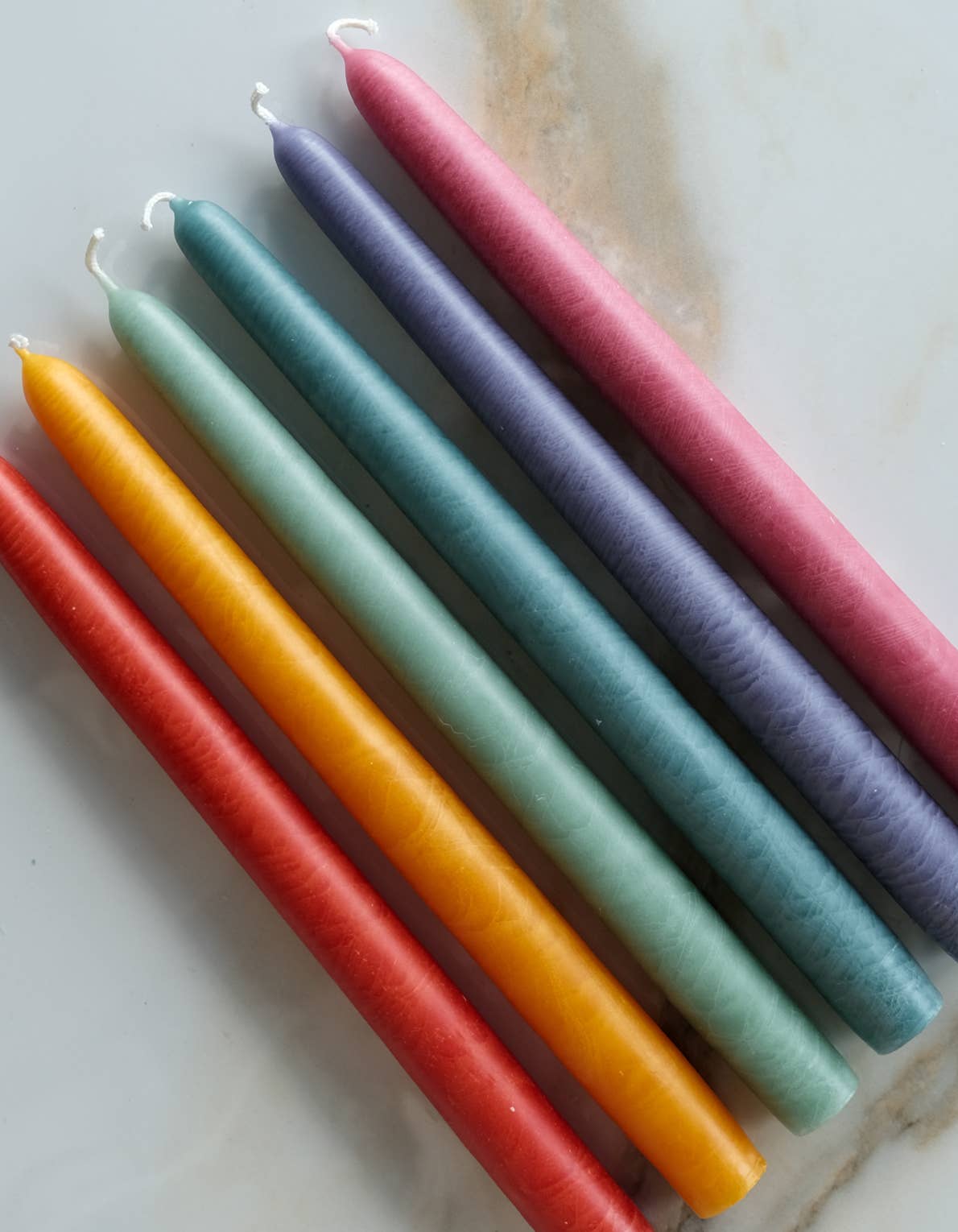 Rainbow Taper Candle Set, six colorful taper candles, from BOTANICA