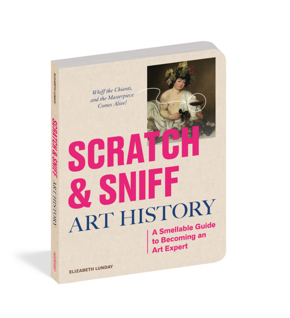 Scratch and Sniff Art History board book standing upright, showing its thick spine and cover