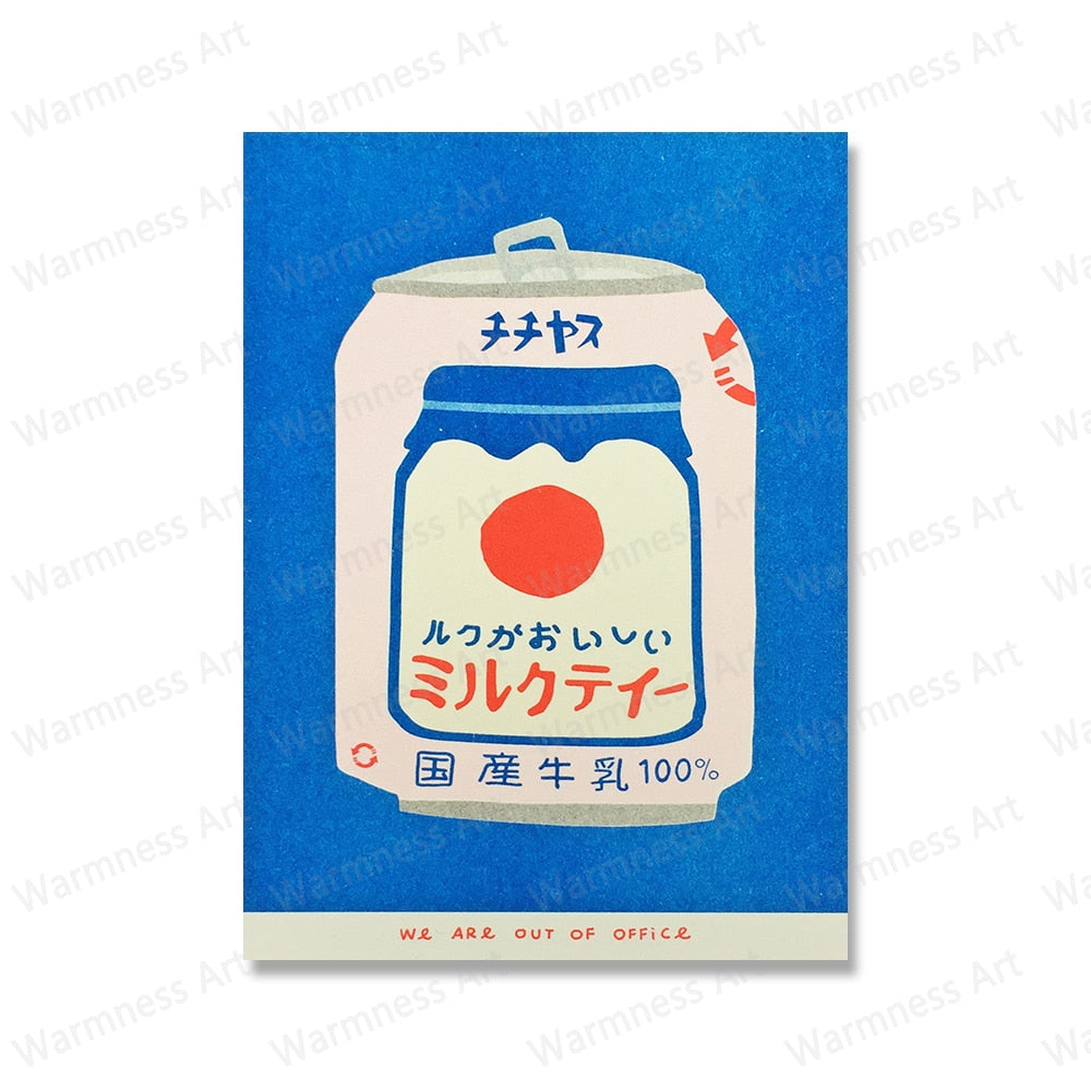 Vibrant, vintage style Japanese food posters