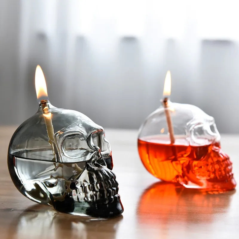 Glass Skull Oil Lamp