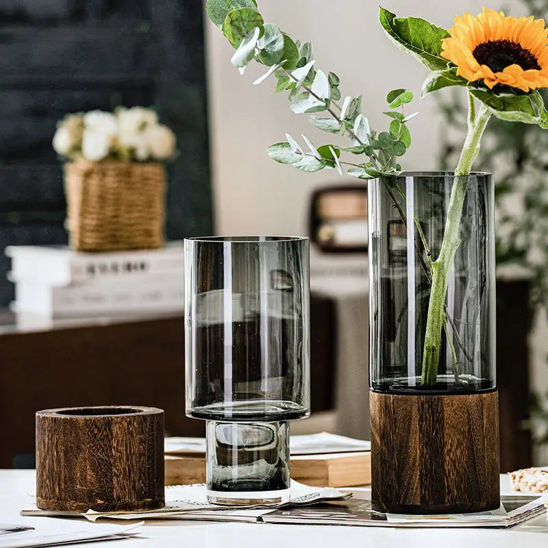 Oversized Modern Wood + Glass Vases