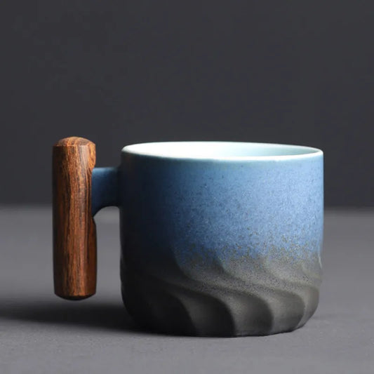 Artisan Japanese Ceramic Mug With Wooden Handle