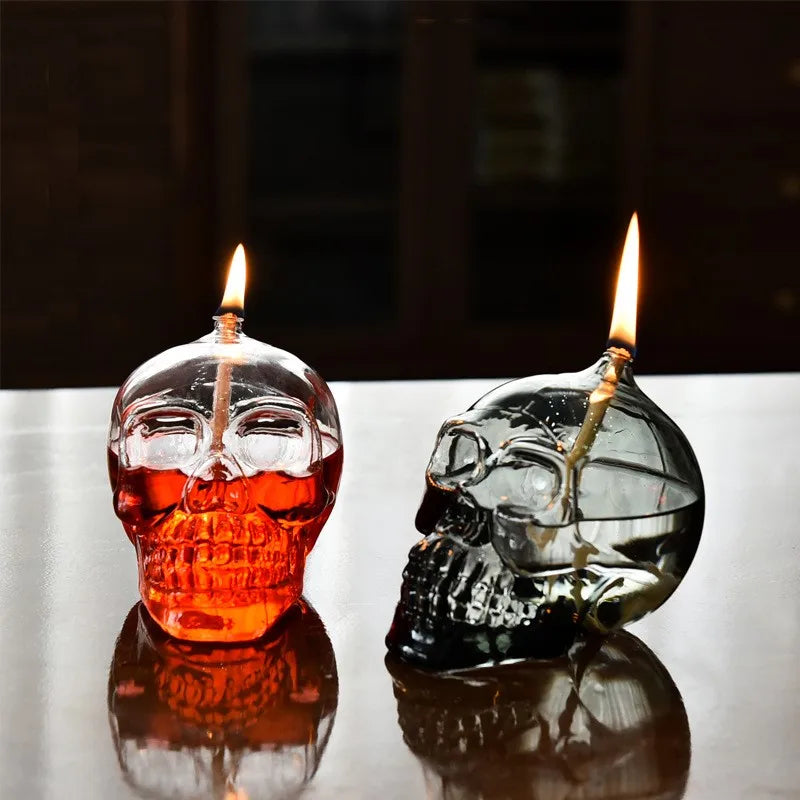 Glass Skull Oil Lamp