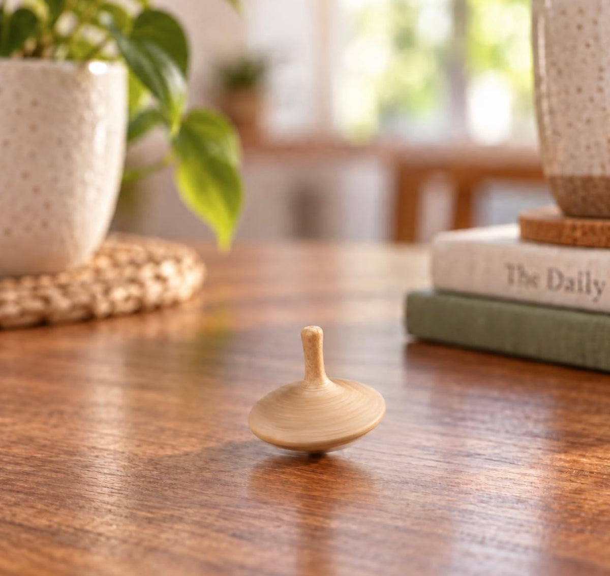 Hand Carved Oak Spinning Top