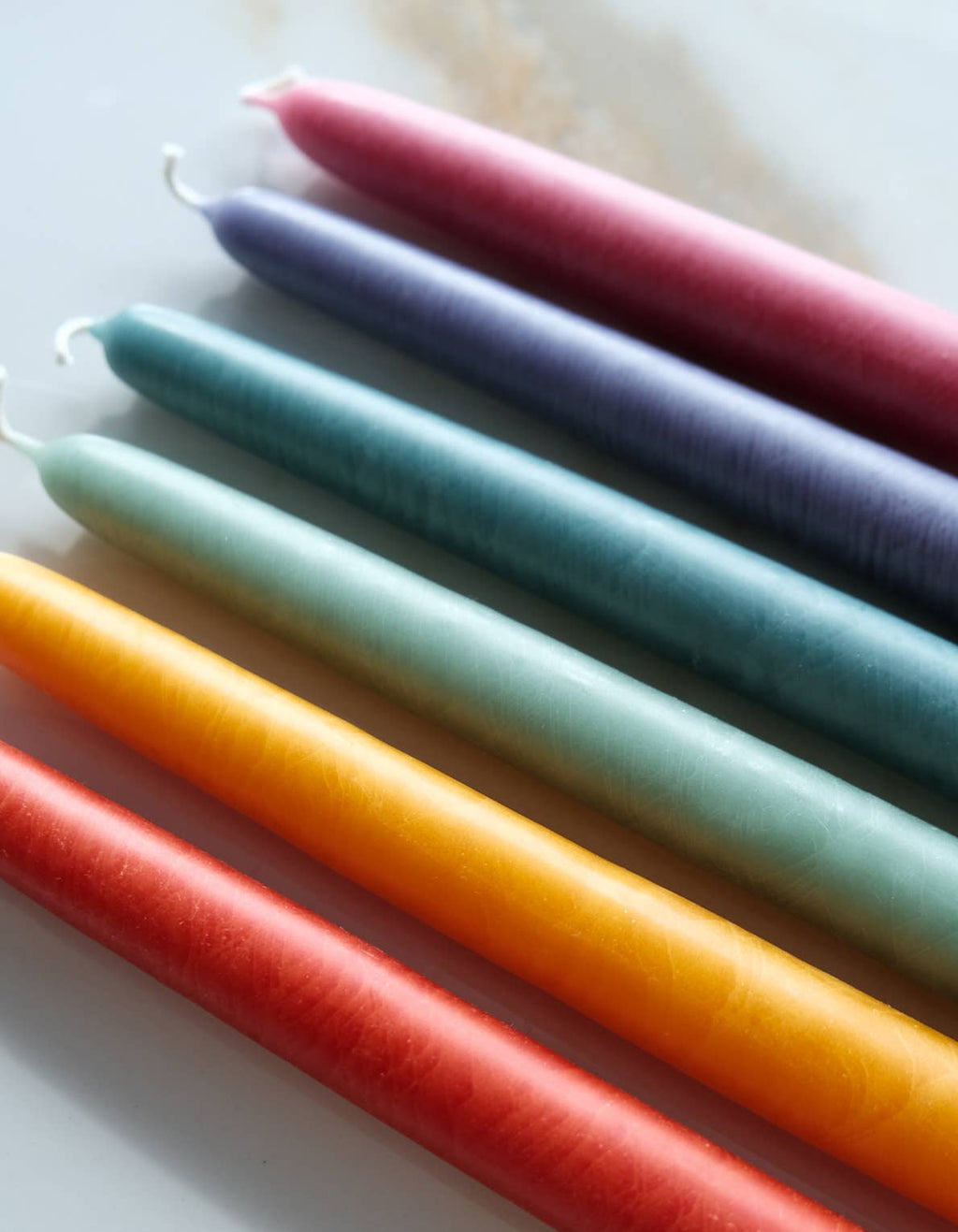 Rainbow Taper Candle Set, six colorful taper candles, from BOTANICA