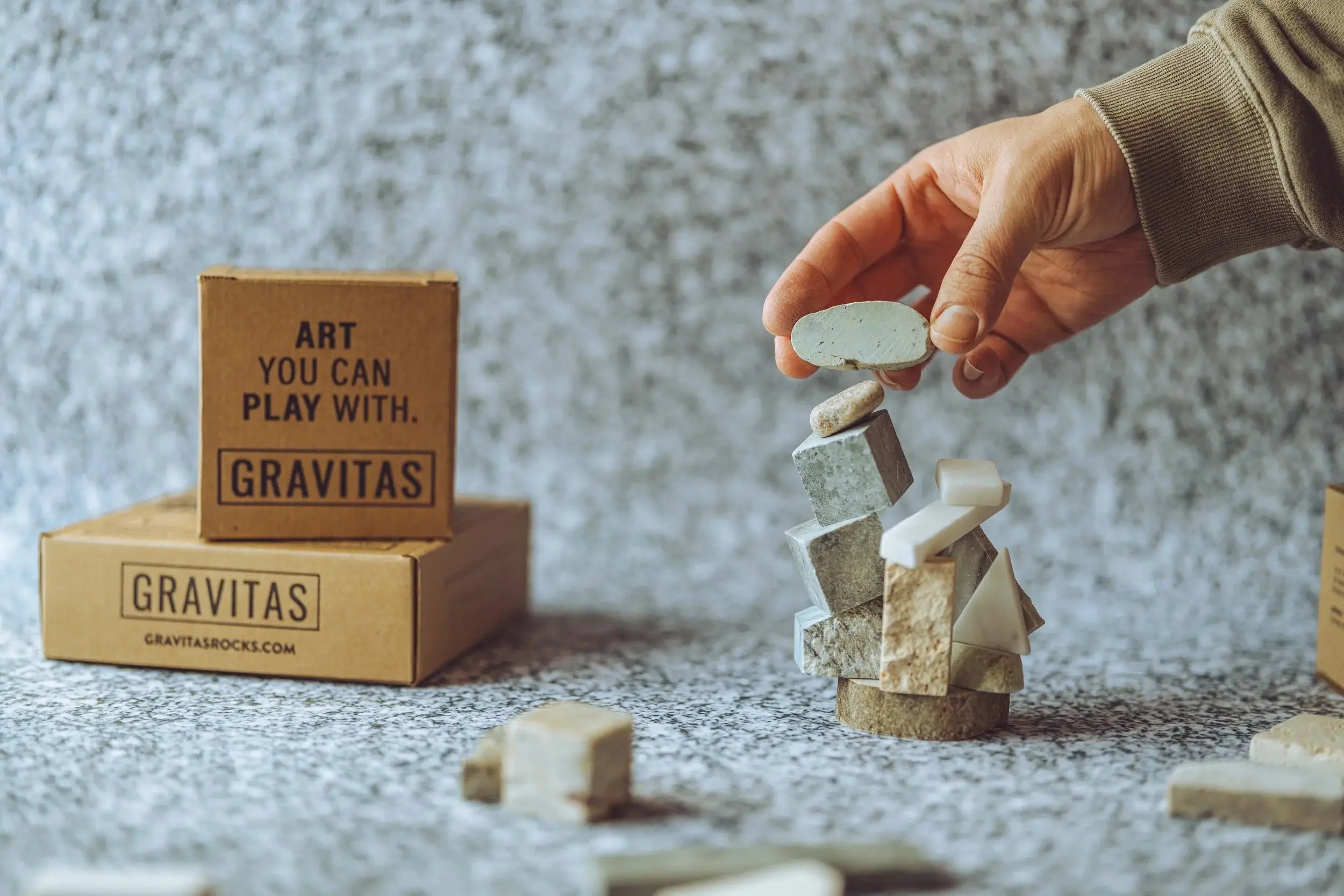 Gravitas Stacking Game, handcarved natural stone stacking game, from GRAVITAS