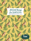 Wild and Free wrapping paper, a yellow sheet patterned with green ferns and small orange tigers