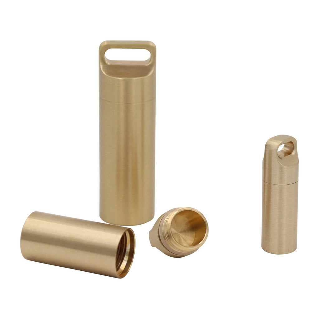 Brass Pill Holder Keychain, CNC machined brass pill case, from Real Sic