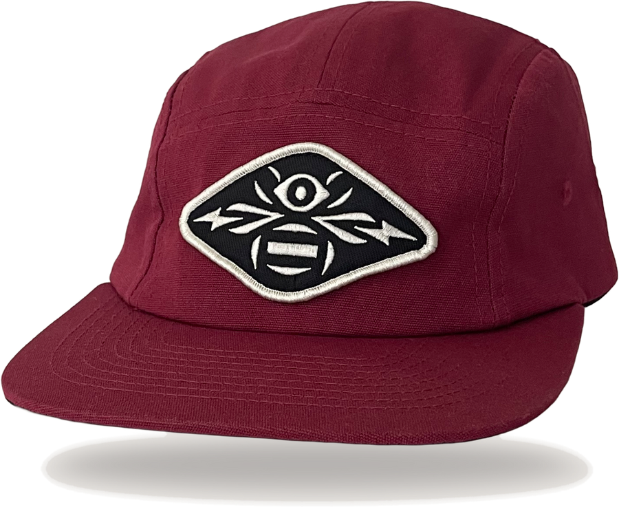 Sunday Lounge five panel hat in burgundy with an embroidered patch