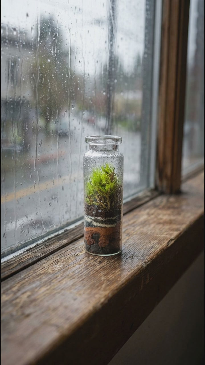 Pocket Terrarium on a rainy Portland windowsill, short video