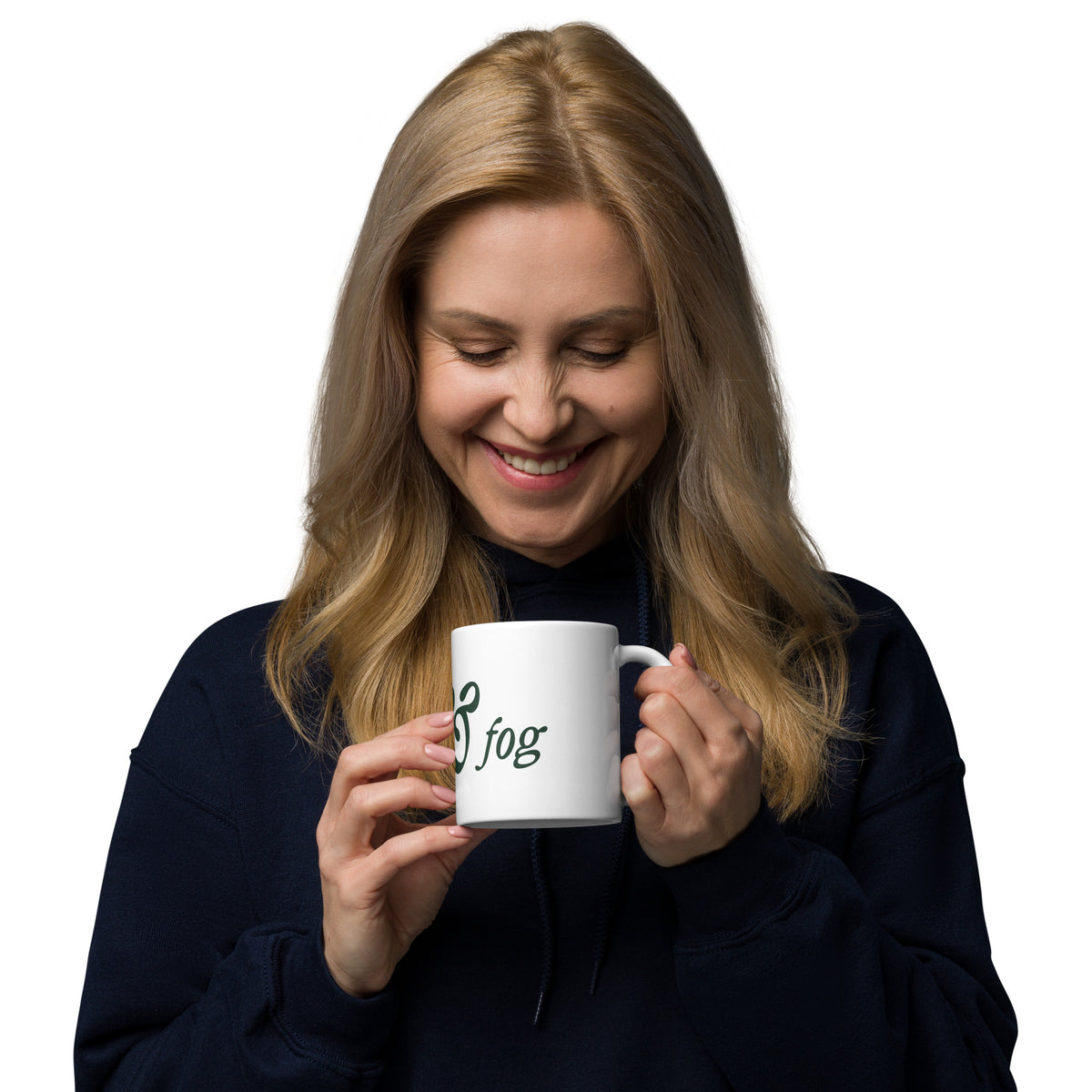 Moss and Fog Wordmark Mug, 11 ounce, handle on the right