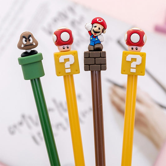 Bolígrafos estilo Mario con adornos de dibujos animados