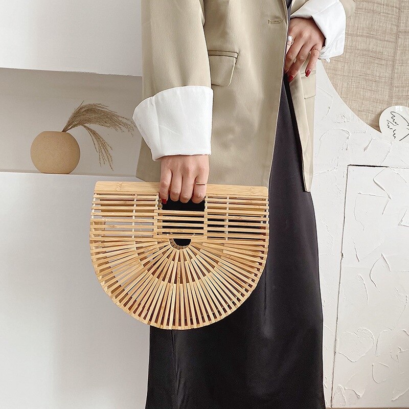 Stylish Woven Bamboo Clutch Bag Moss and Fog