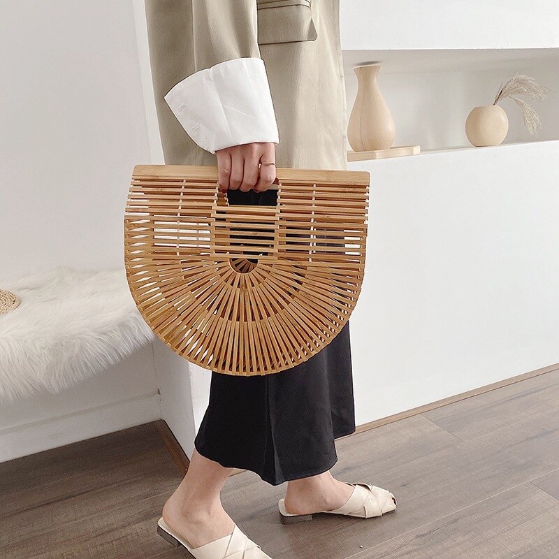 Stylish Woven Bamboo Clutch Bag Moss and Fog