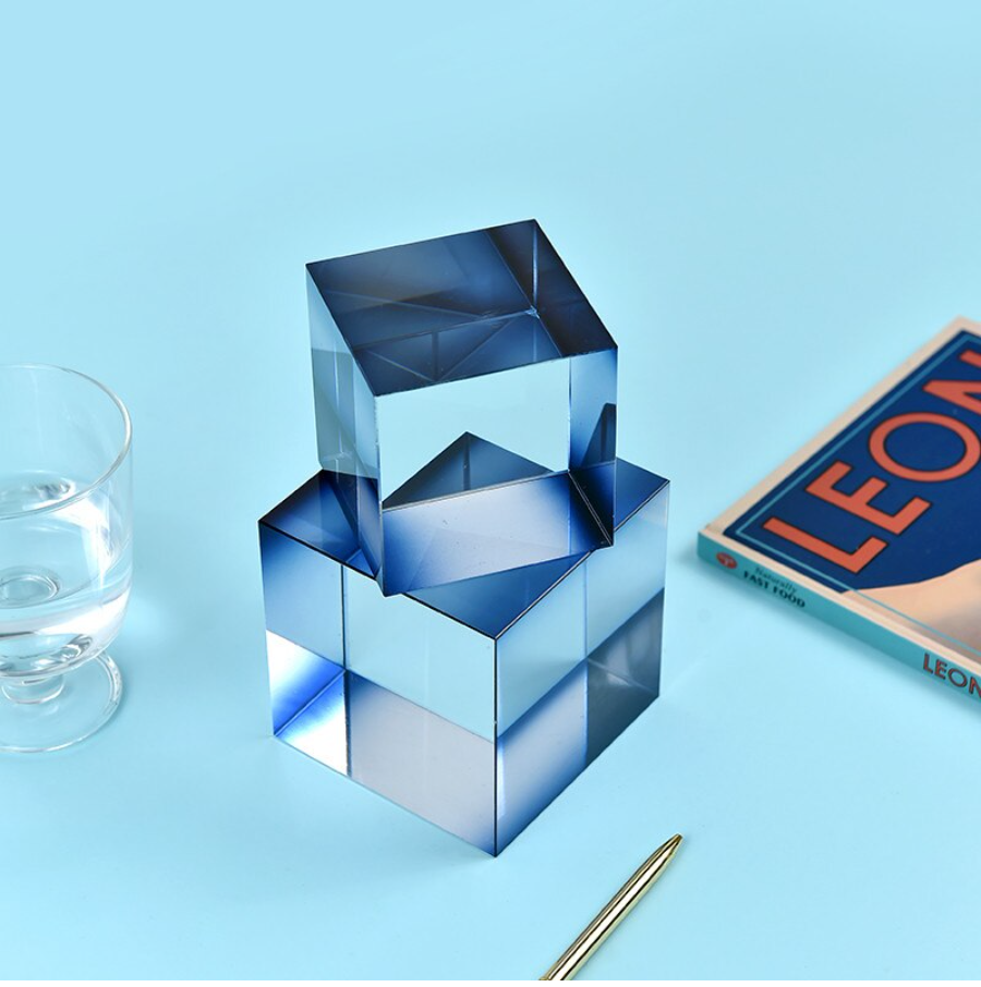 Blue Glass Cube Paperweight